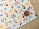 Printed Pebbled Faux Leather Bee and Rainbow