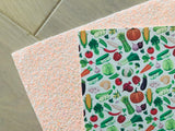 Custom Printed Smooth Faux Leather with Garden Vegetable Design