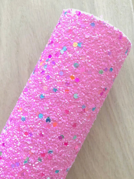 Iridescent Pink Chunky Glitter Fabric - Felt Backing