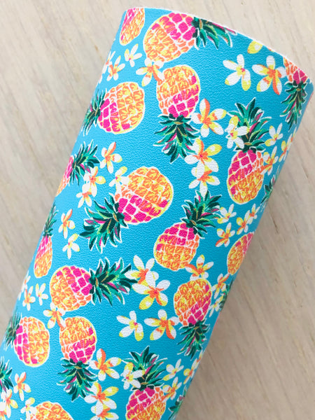 Custom Printed Smooth Leather Tropical Pineapples