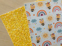 Printed Pebbled Faux Leather Bee and Rainbow