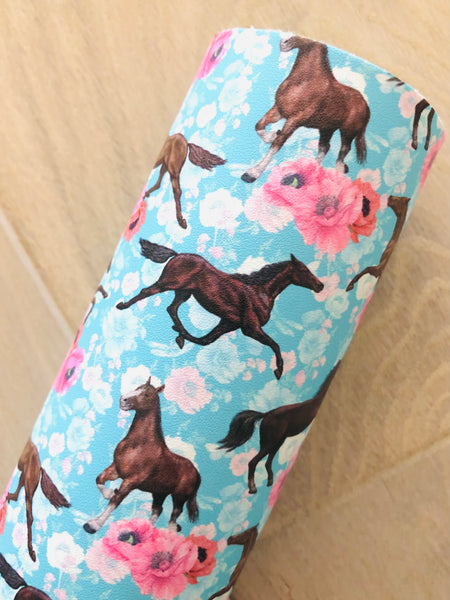 Custom Printed Smooth Leather Horses with Flowers