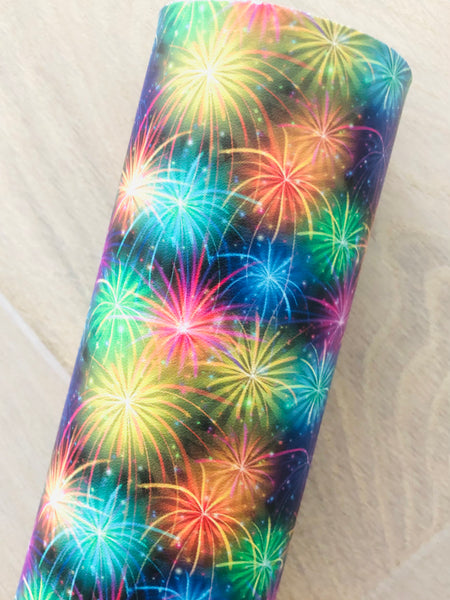 Custom Printed Smooth Faux Leather Fireworks