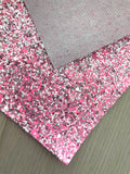 Pink and Silver Chunky Glitter Fabric - White Twill Backing