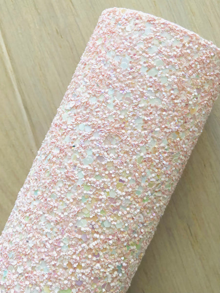 LUX Pink and White Chunky Glitter Fabric - Felt Backing