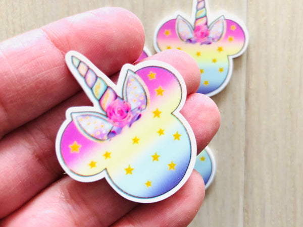 Unicorn Mouse with Stars and Floral Flatback Resin