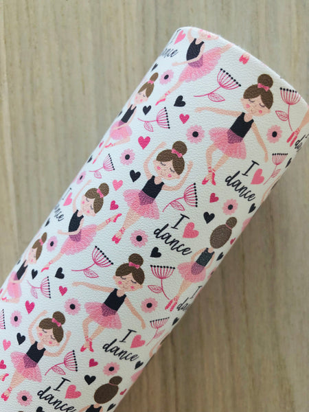 Custom Printed Smooth Faux Leather with a Ballerina Design
