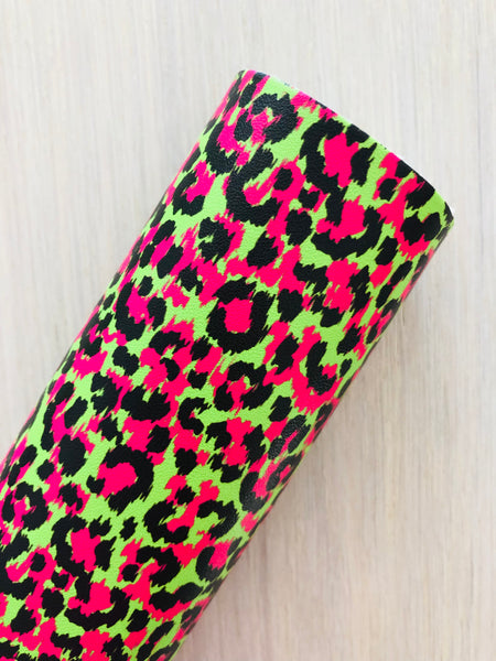 Custom Printed Smooth Leather Neon Color Leopard