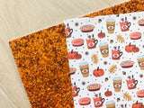 Custom Printed Smooth Faux Leather Pumpkin Spice Coffee - White Felt Backing