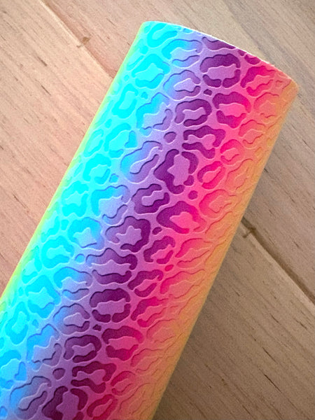 Printed Smooth Faux Leather Rainbow Leopard