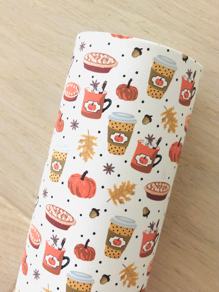 Custom Printed Smooth Faux Leather Pumpkin Spice Coffee - White Felt Backing