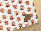 Printed Pebbled Faux Leather Highland Cow and Floral