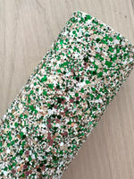 Gold, Green and White Chunky Glitter - Felt Backing