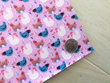 Custom Printed Smooth Leather Hen and Flower - Felt Backing