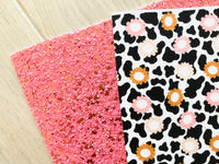 Printed Pebbled Faux Leather Flowers with Cow Print Background