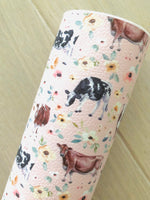 Printed Pebbled Faux Leather Cow and Floral