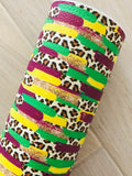 Printed Pebbled Faux Leather Mardi Gras Color Brushstroke and Leopard