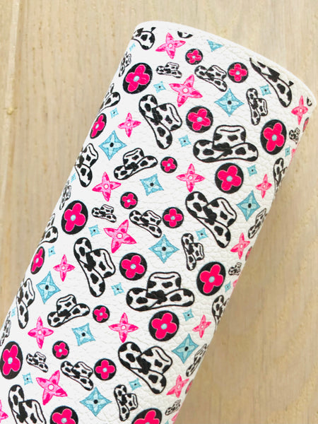 Printed Pebbled Faux Leather with Cowboy Hat Design