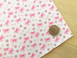 Custom Printed Smooth Faux Leather Dog Bones and Paw Prints with Pink Bow
