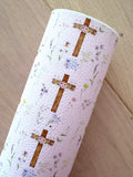 Printed Pebbled Faux Leather Cross and Floral