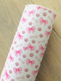 Custom Printed Smooth Faux Leather Dog Bones and Paw Prints with Pink Bow