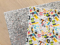 Solid Silver Chunky Glitter Fabric - Twill Backing