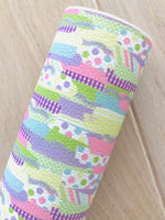 Printed Pebbled Faux Leather Brushstroke, Plaid and Polka Dots Design