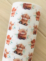 Printed Pebbled Faux Leather Highland Cow and Floral