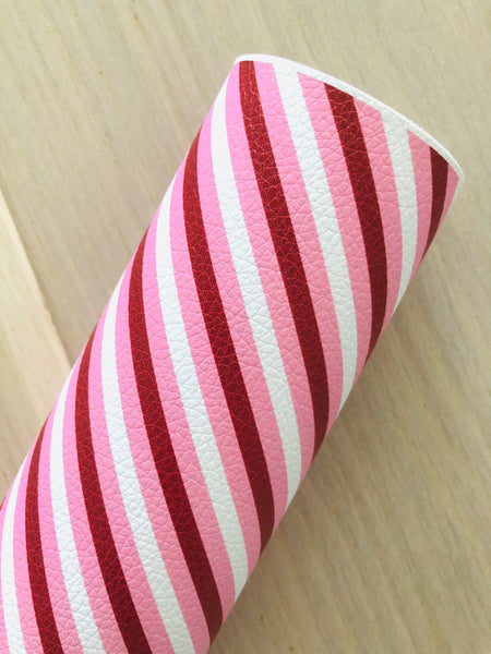 Printed Pebbled Faux Leather Red, Pink and White Color Strips