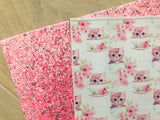 Printed Pebbled Faux Leather Cute Cats with Flowers