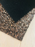 Black and Gold Chunky Glitter Fabric - Black Twill Backing