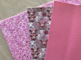 Pebbled Faux Leather Pink- Cotton Fleece Backing