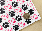 Printed Pebbled Faux Leather Dog Paws and Heart