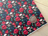 Printed Pebbled Faux Leather Skulls and Roses