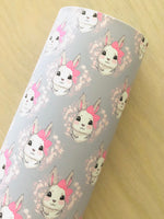 Printed Smooth Faux Leather Bunny with Pink Bow