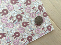 Printed Smooth Faux Leather Bunny Donuts and Coffee