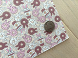 Printed Smooth Faux Leather Bunny Donuts and Coffee