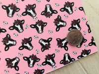 Printed Pebbled Faux Leather Cow and Flower