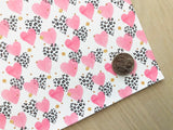 Custom Printed Smooth Leather Leopard and Pink Hearts