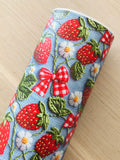 Printed Pebbled Faux Leather Strawberries