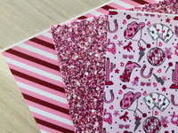 Printed Pebbled Faux Leather Red, Pink and White Color Strips