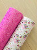 Printed Pebbled Faux Leather Flamingo and Pink Flowers