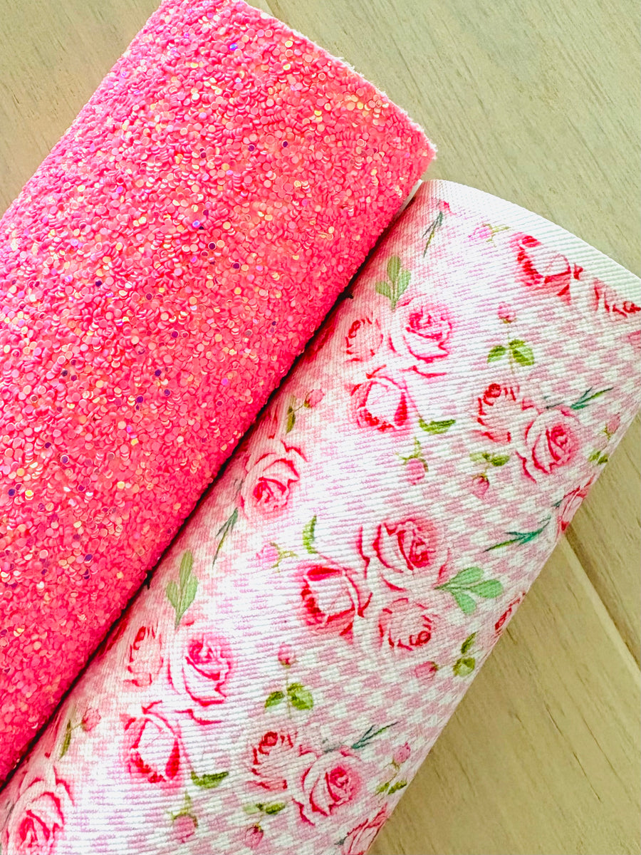 Printed Pebbled Faux Leather Pink Roses – UniqueRTS Leather