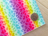 Printed Pebbled Faux Leather Rainbow Leopard