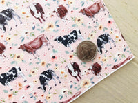 Printed Pebbled Faux Leather Cow and Floral