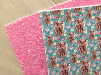 Printed Pebbled Faux Leather Cow and Flowers