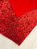 Solid Red Chunky Glitter Fabric - Felt Backing