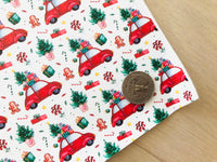 Printed Pebbled Faux Leather Christmas Red Wagon