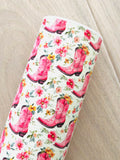 Printed Pebbled Faux Leather with Cowboy Boots and Floral Design