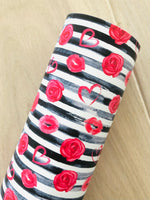 Custom Printed Smooth Leather Watercolor Roses, Lips and Hearts on Black Strips